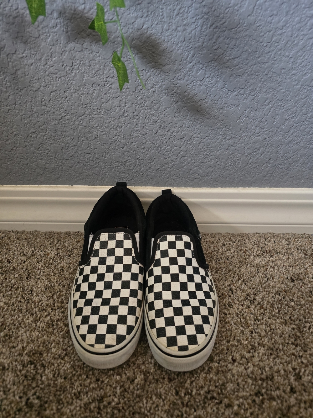 Vans Glitter Black and White Checkered Slip Ons
